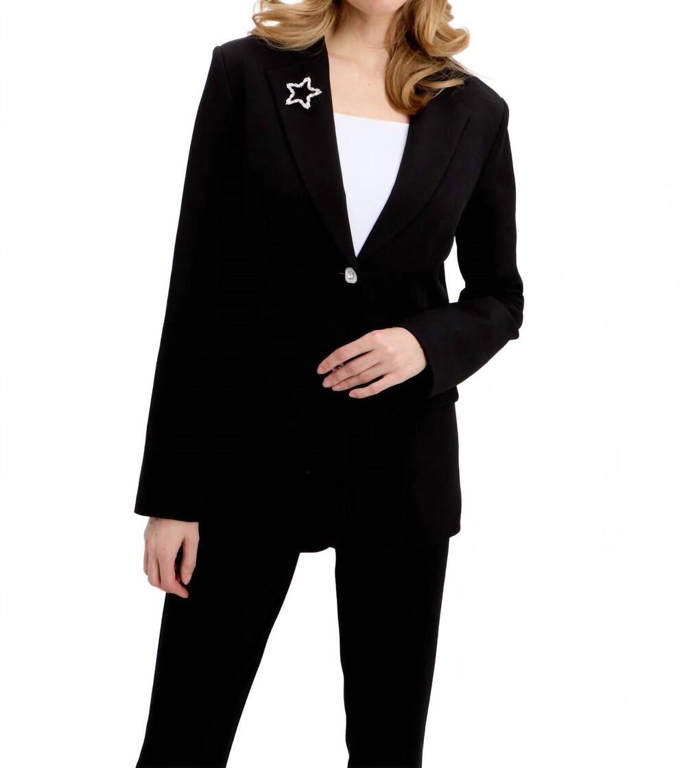 NEW FRANK LYMAN long blazer with brooch in black